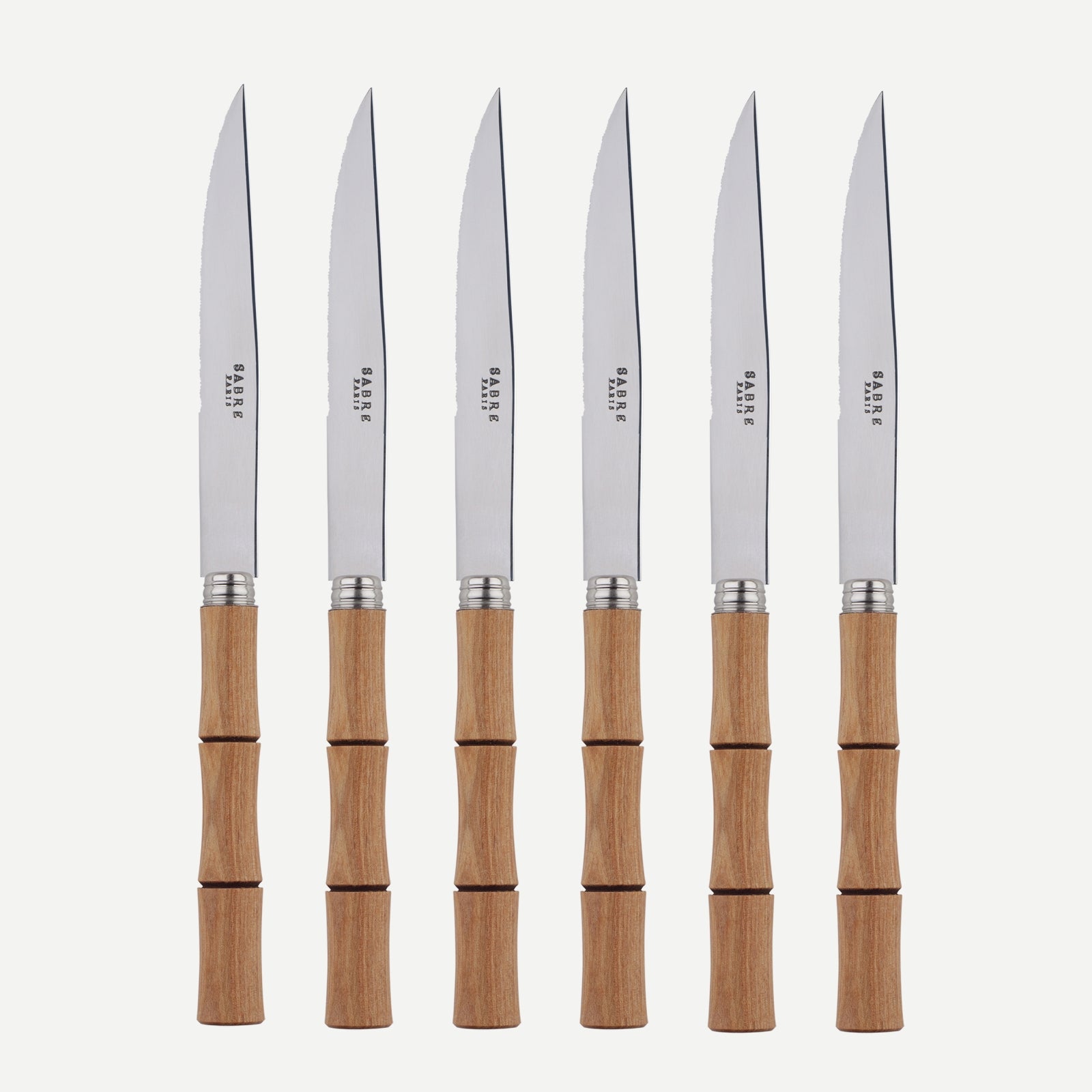 Bamboo, Light press wood - Set of 6 steak knives