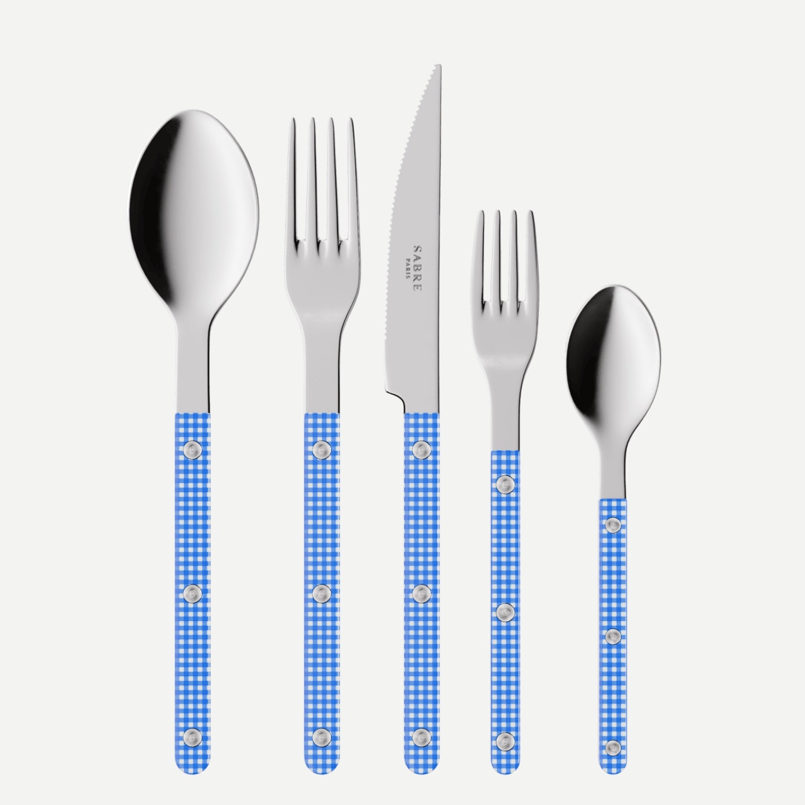 Bistrot Gingham, Blue - 5 pieces cutlery set