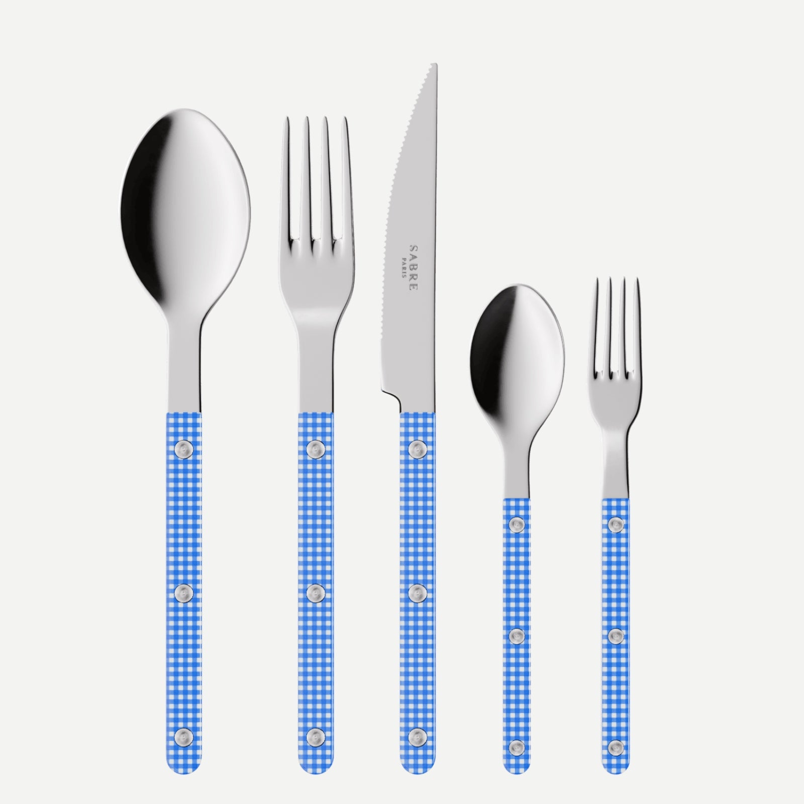 Bistrot Gingham, Blue - 5 pieces cutlery set