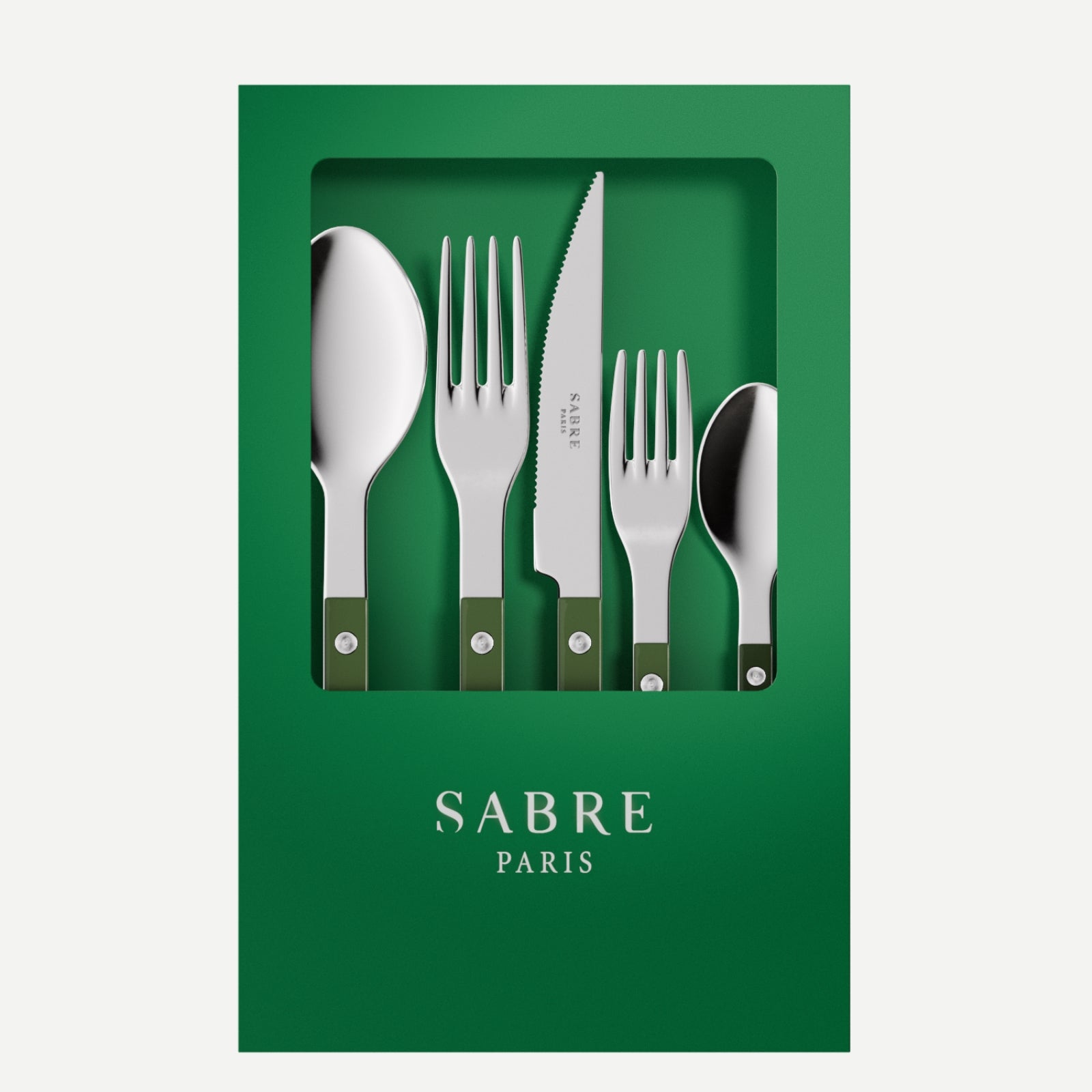 Bistrot Solid, Green - Box of 5 pieces cutlery set