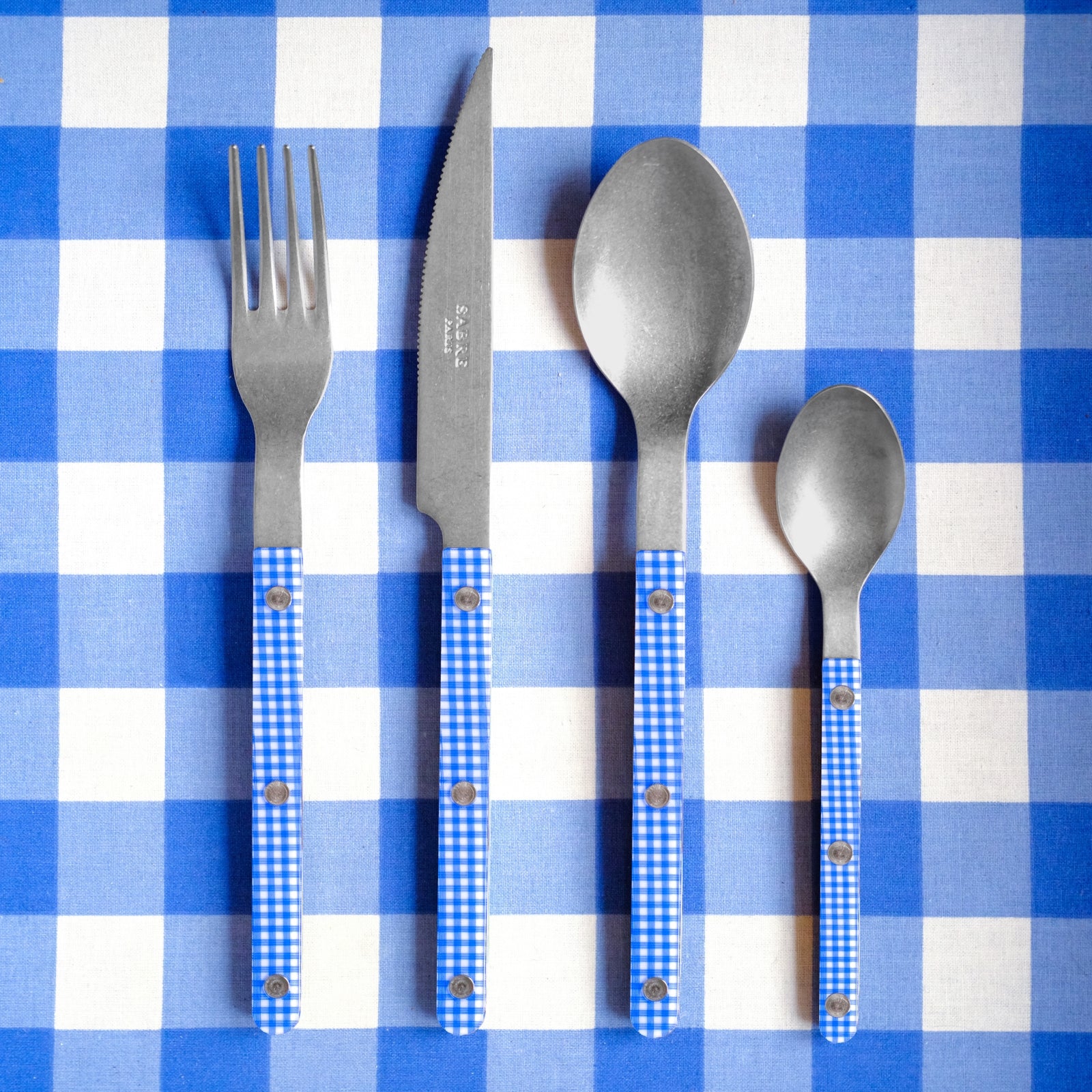 Bistrot Vintage Gingham, Blue - 24 pieces cutlery set
