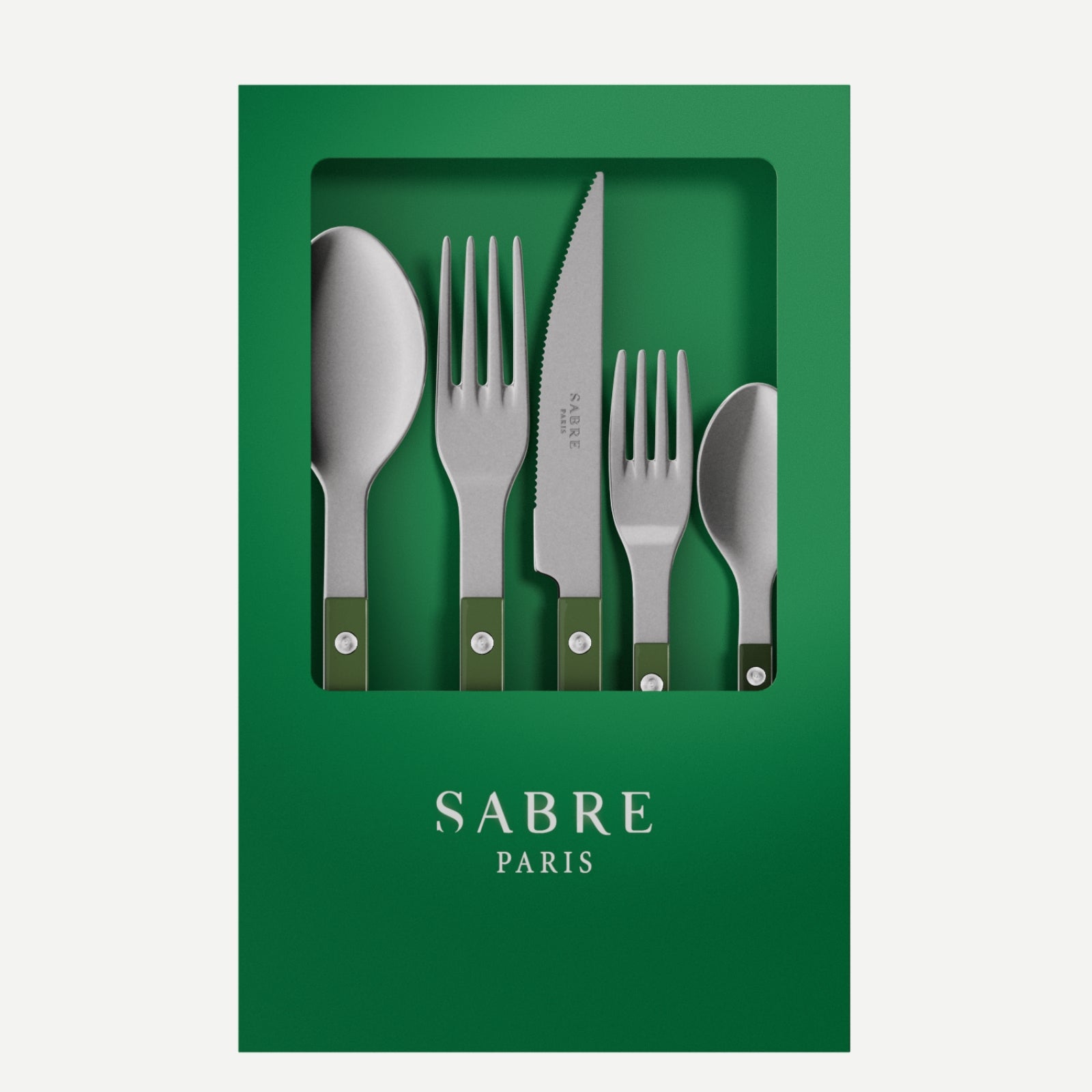 Bistrot Vintage Solid, Green - Box of 5 pieces cutlery set