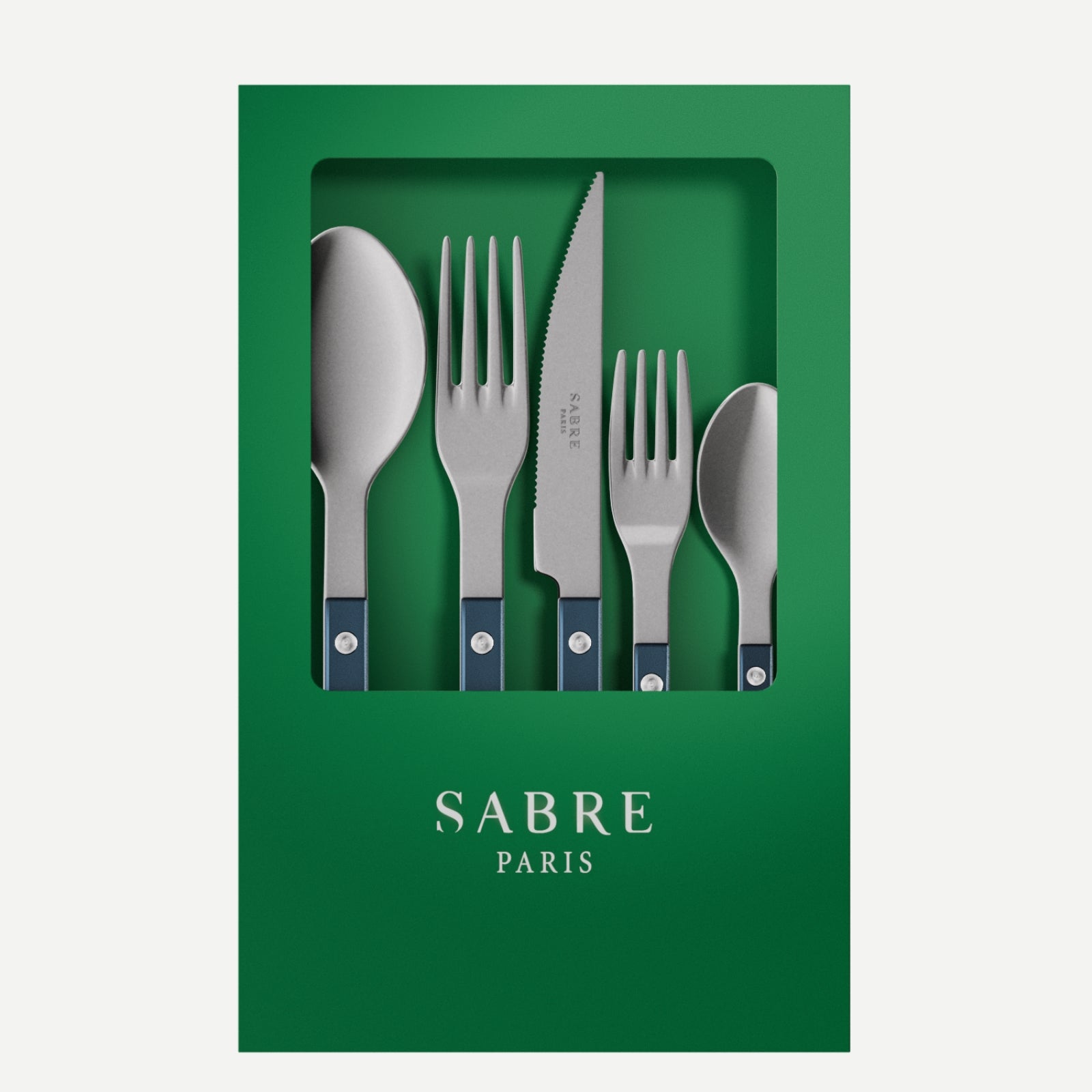 Bistrot Vintage Pearly, Steel blue - Box of 5 pieces cutlery set