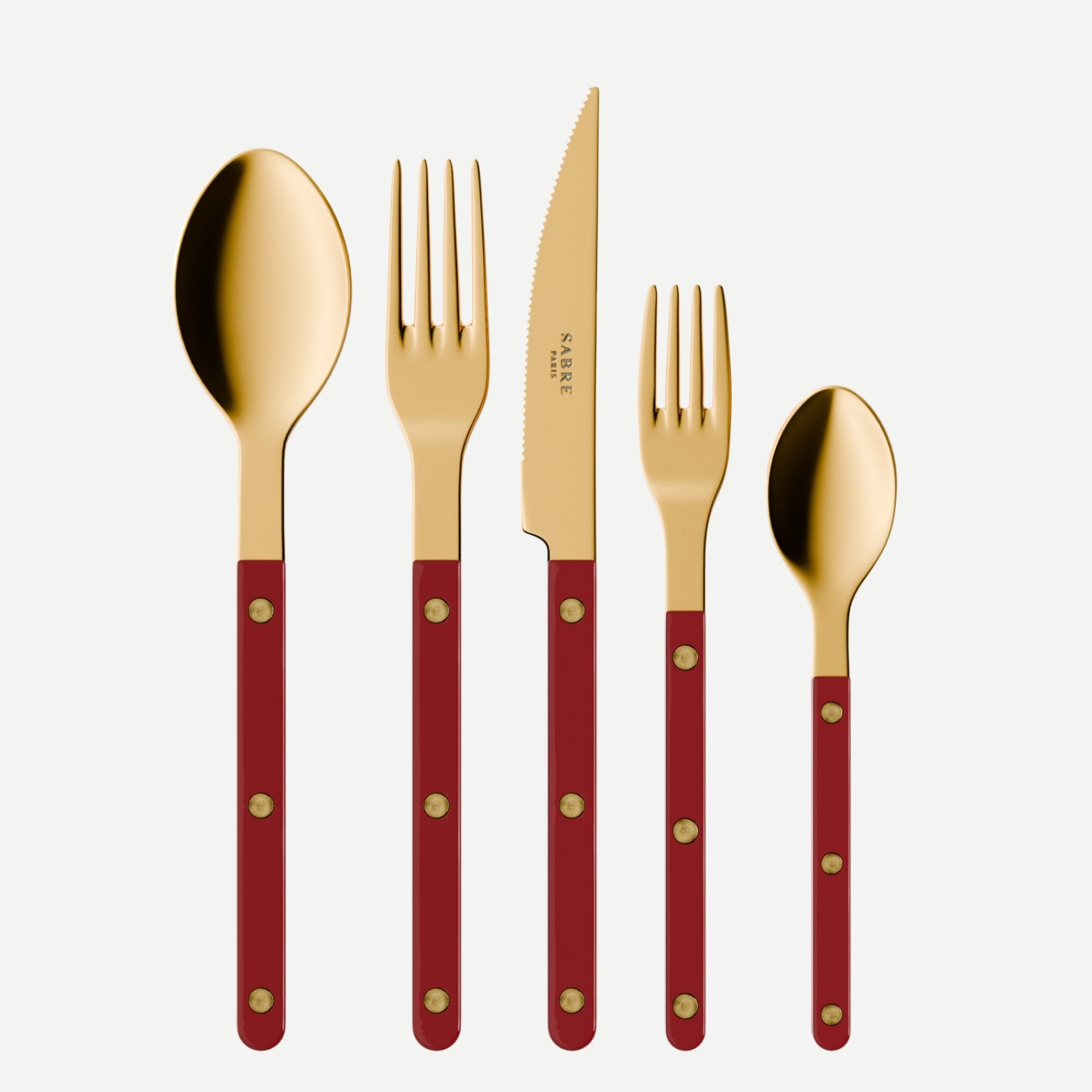Bistrot Gold color Solid, Burgundy - 5 pieces cutlery set
