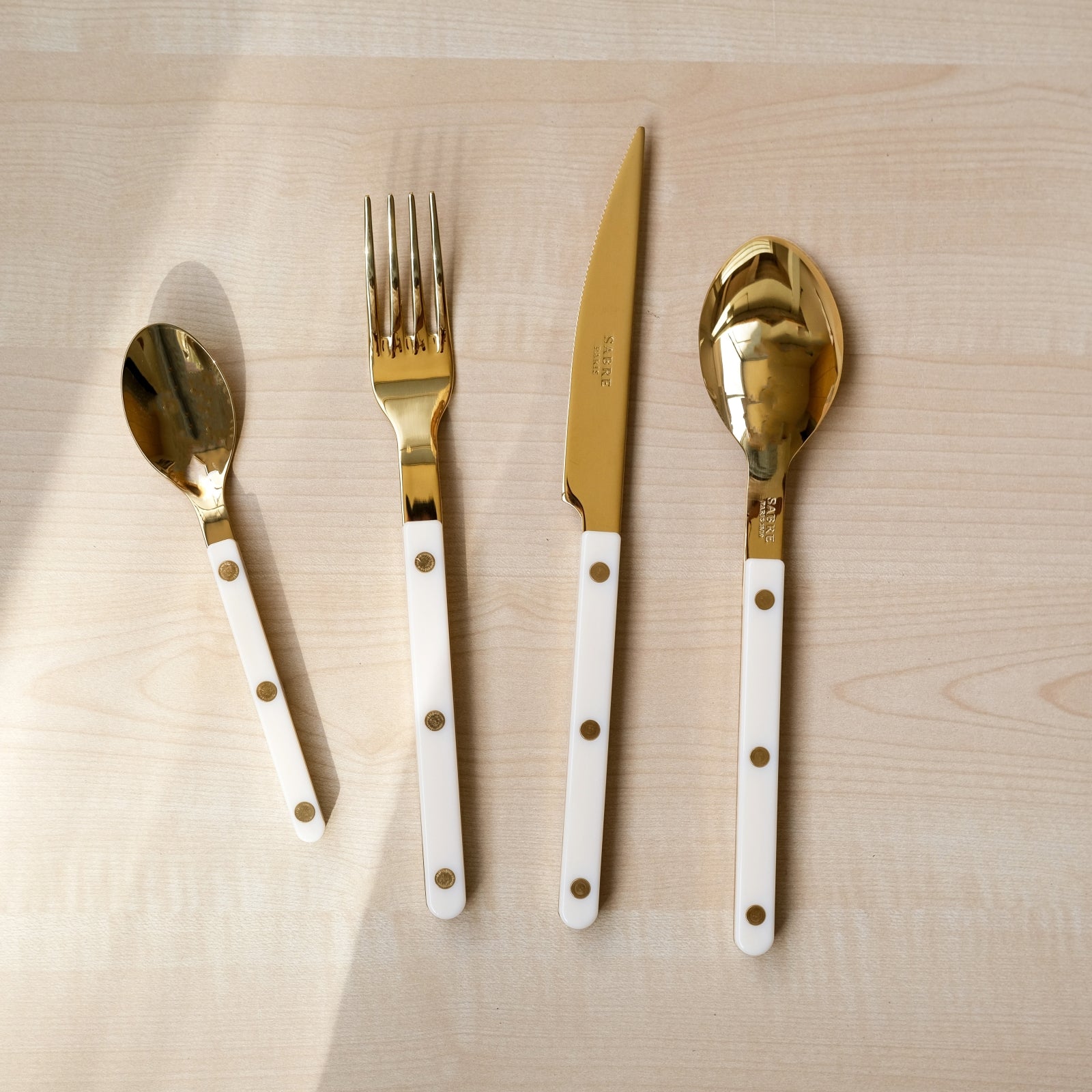 Bistrot Gold color Solid, Ivory - 32 pieces cutlery set