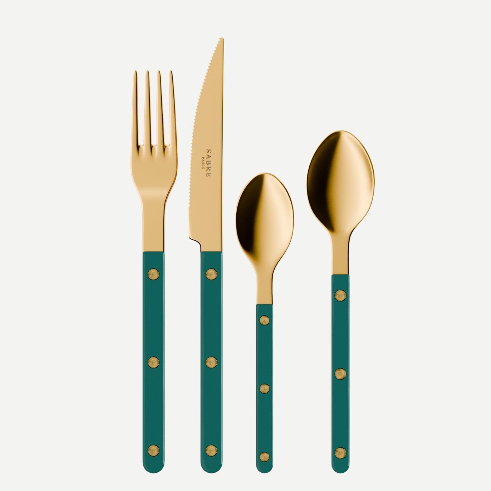 Bistrot Gold color Solid, Aquamarine - 32 pieces cutlery set