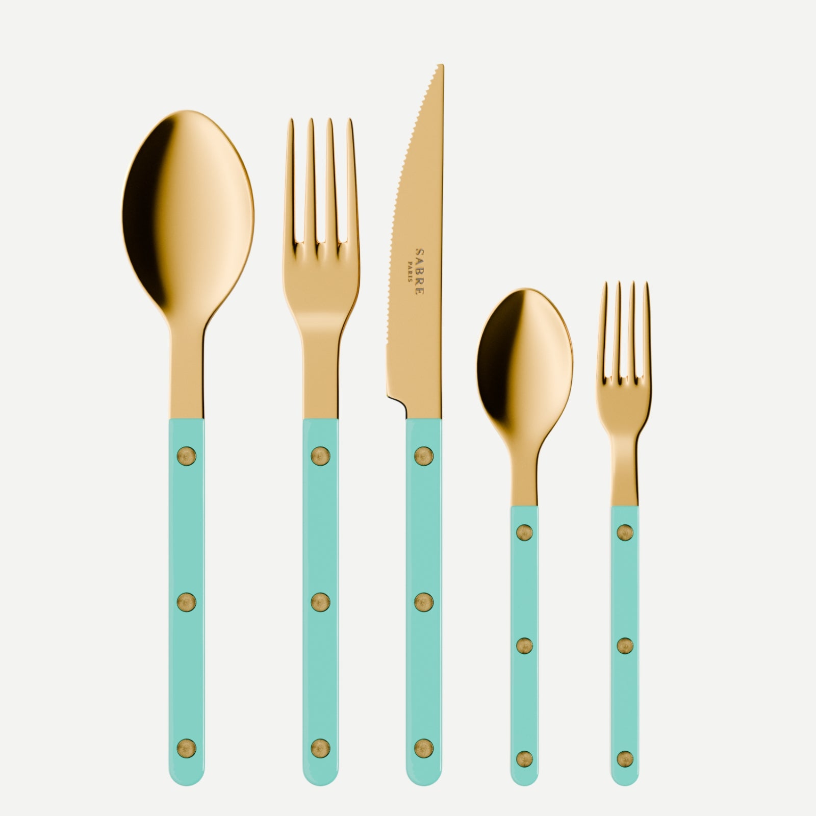 Bistrot Gold Solid, Turquoise - 5 pieces cutlery set