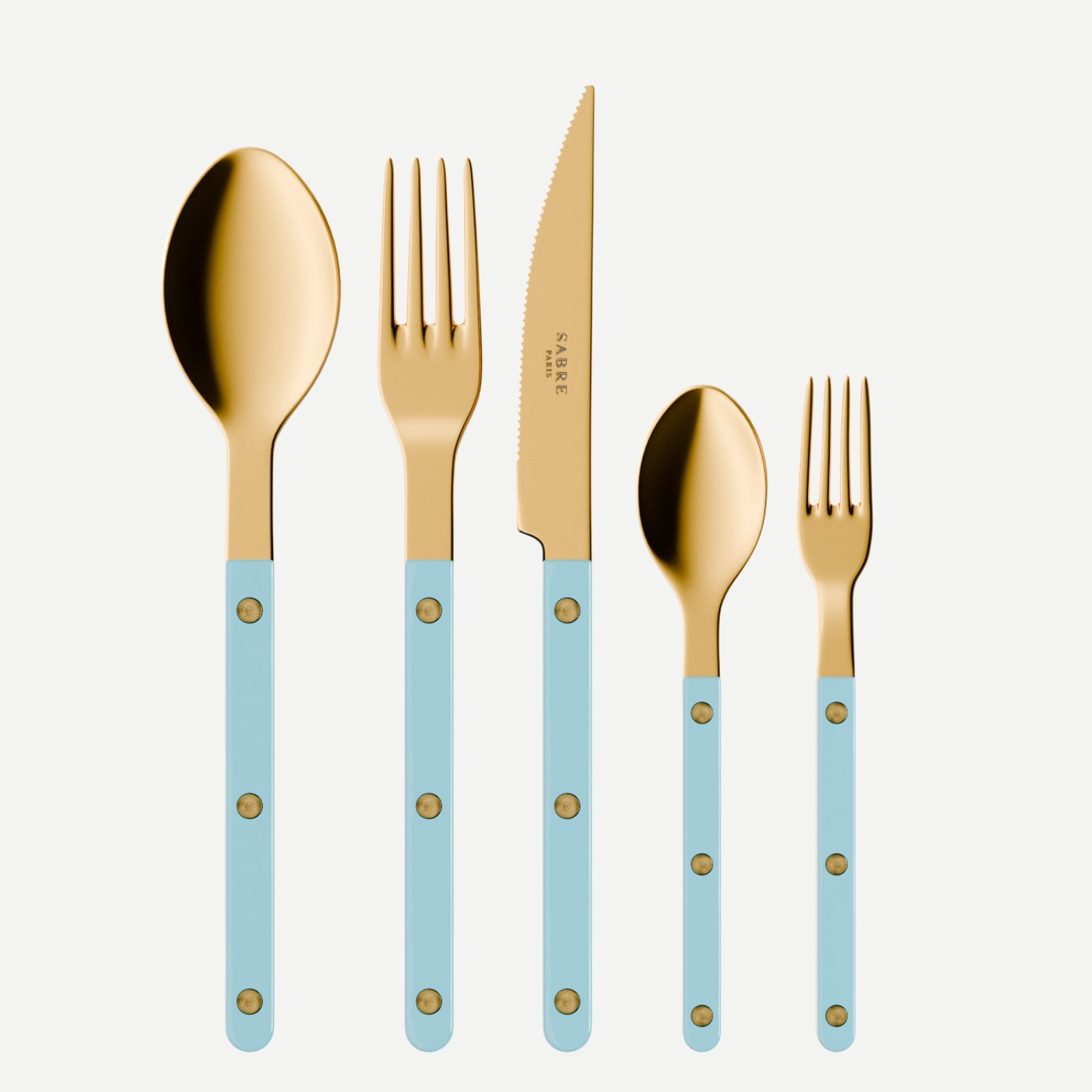 Bistrot Gold Solid, Pastel blue - 5 pieces cutlery set
