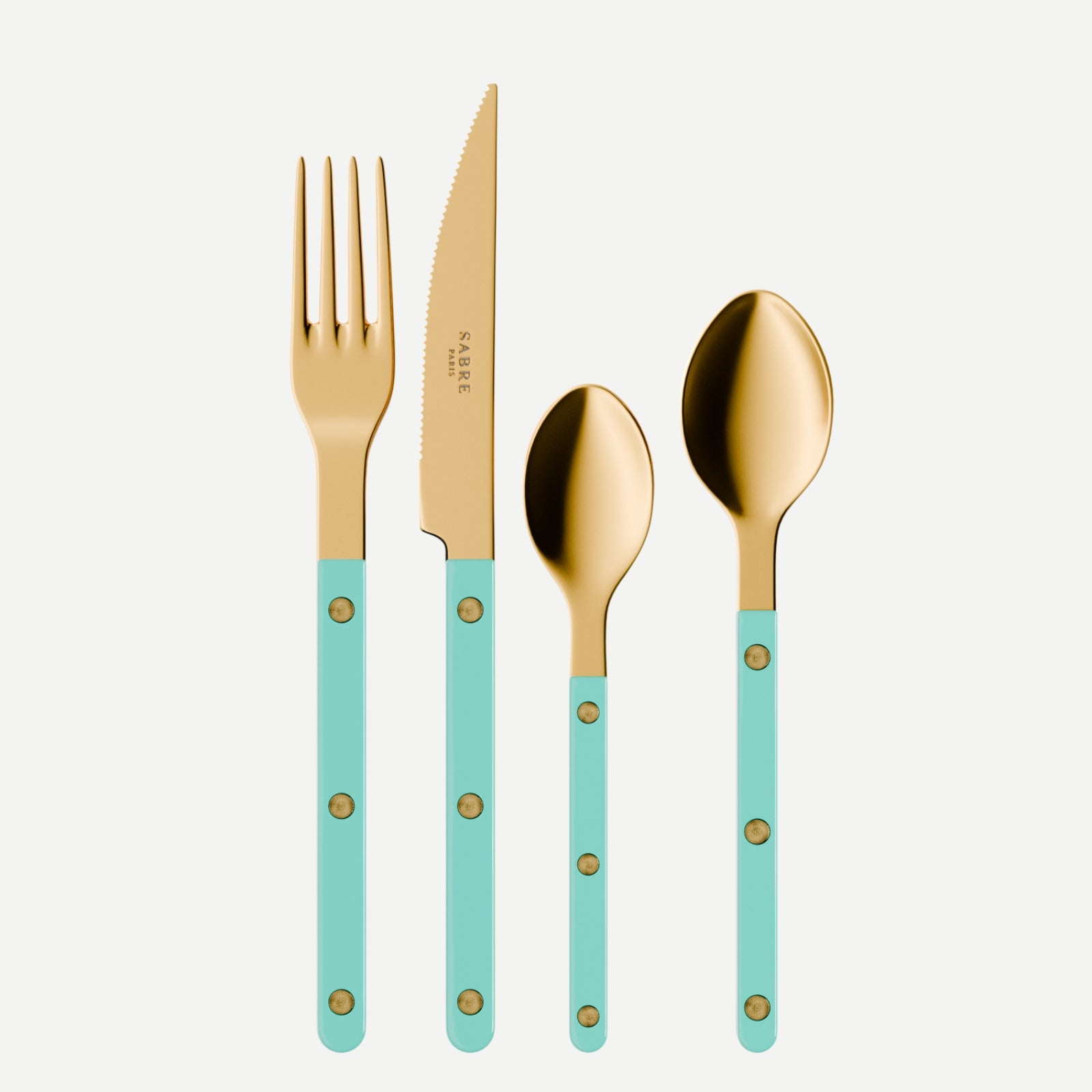 Bistrot Gold Solid, Turquoise - 4 pieces cutlery set