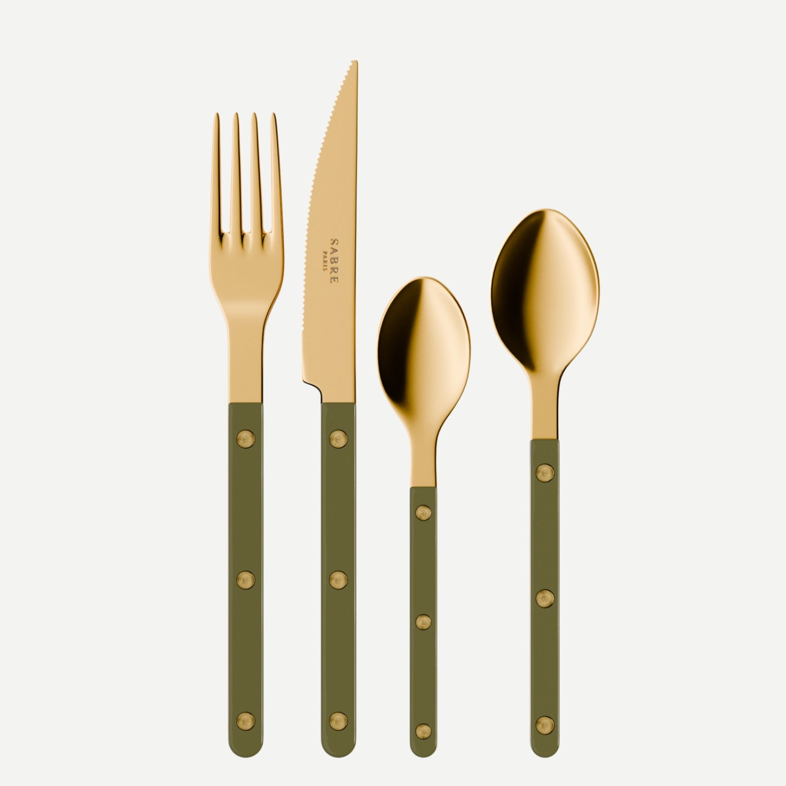 Bistrot Gold color Solid, Green fern - 4 pieces cutlery set