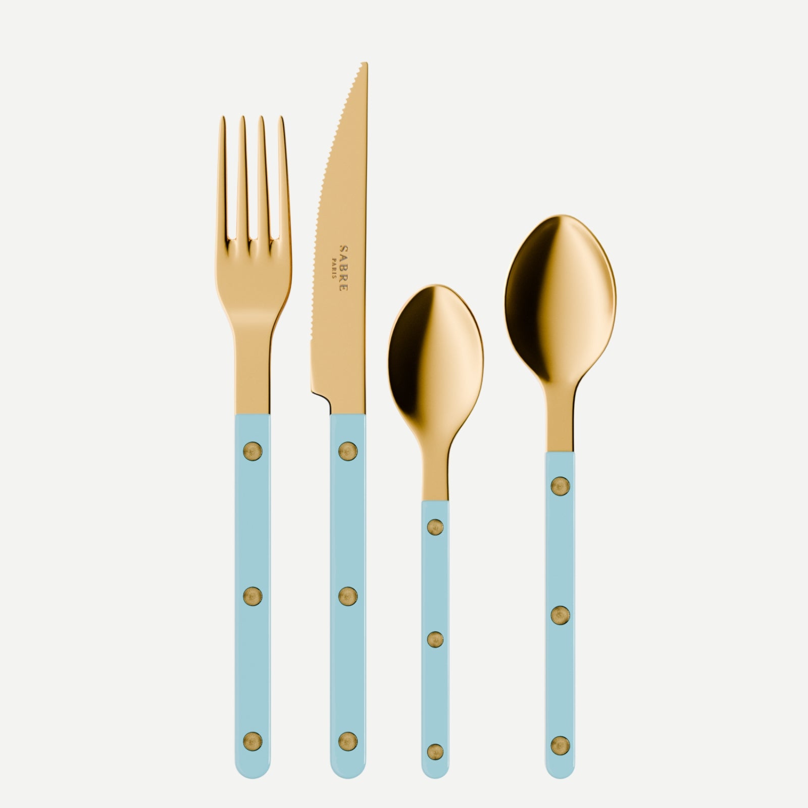 Bistrot Gold Solid, Pastel blue - 4 pieces cutlery set