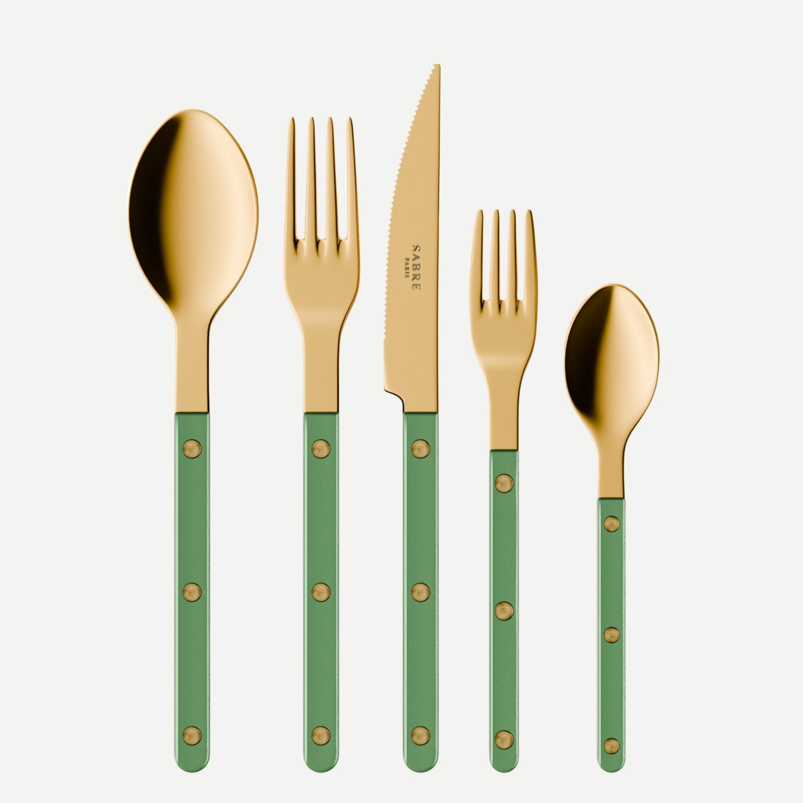 Bistrot Gold Pearly, Garden green - 5 pieces cutlery set