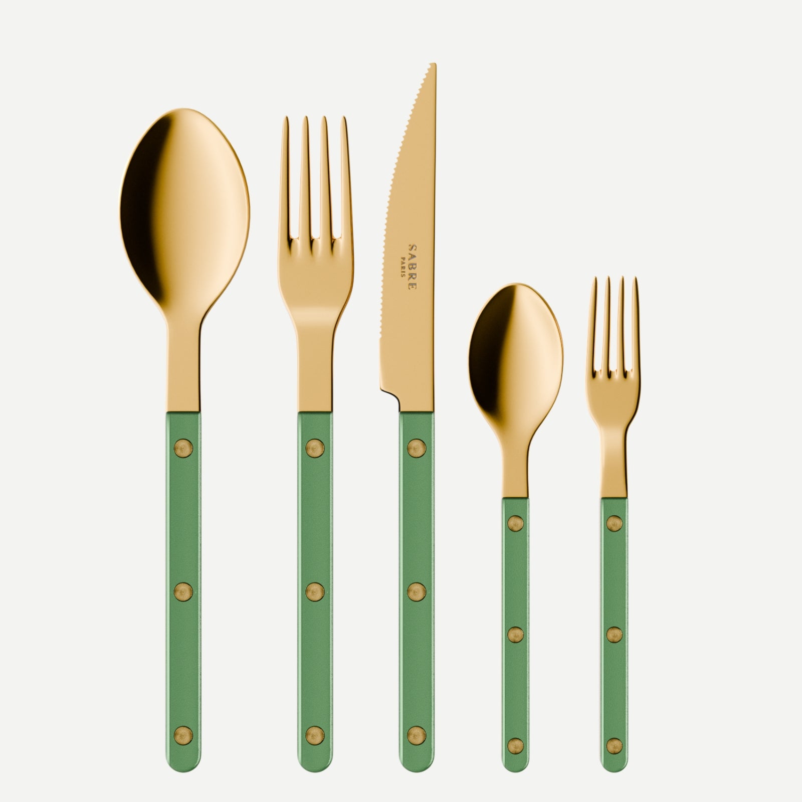 Bistrot Gold color Pearly, Garden green - 5 pieces cutlery set