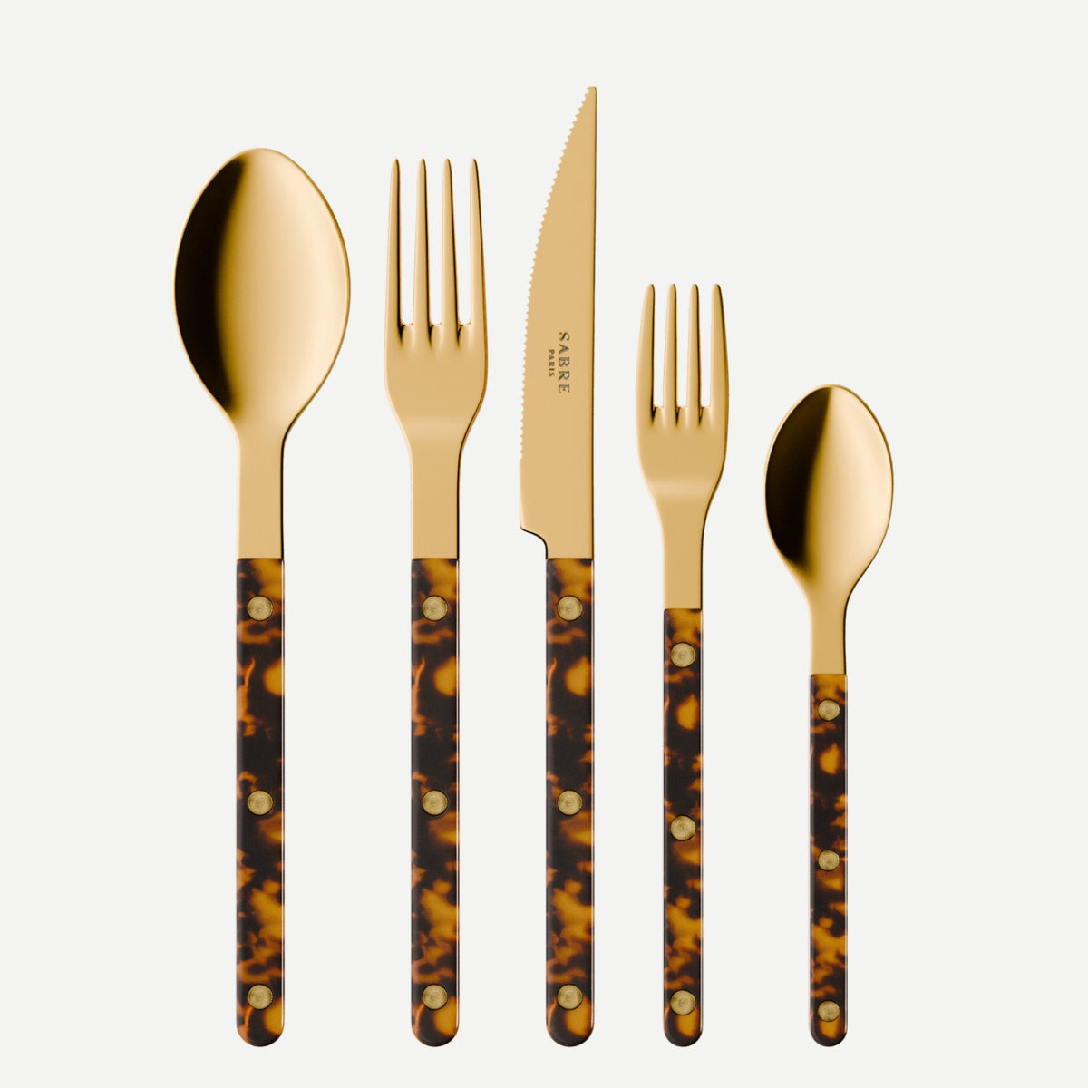 Tortoise Set Bistrot Gold color Tortoise, Faux Tortoise - 5 pieces cutlery set ...