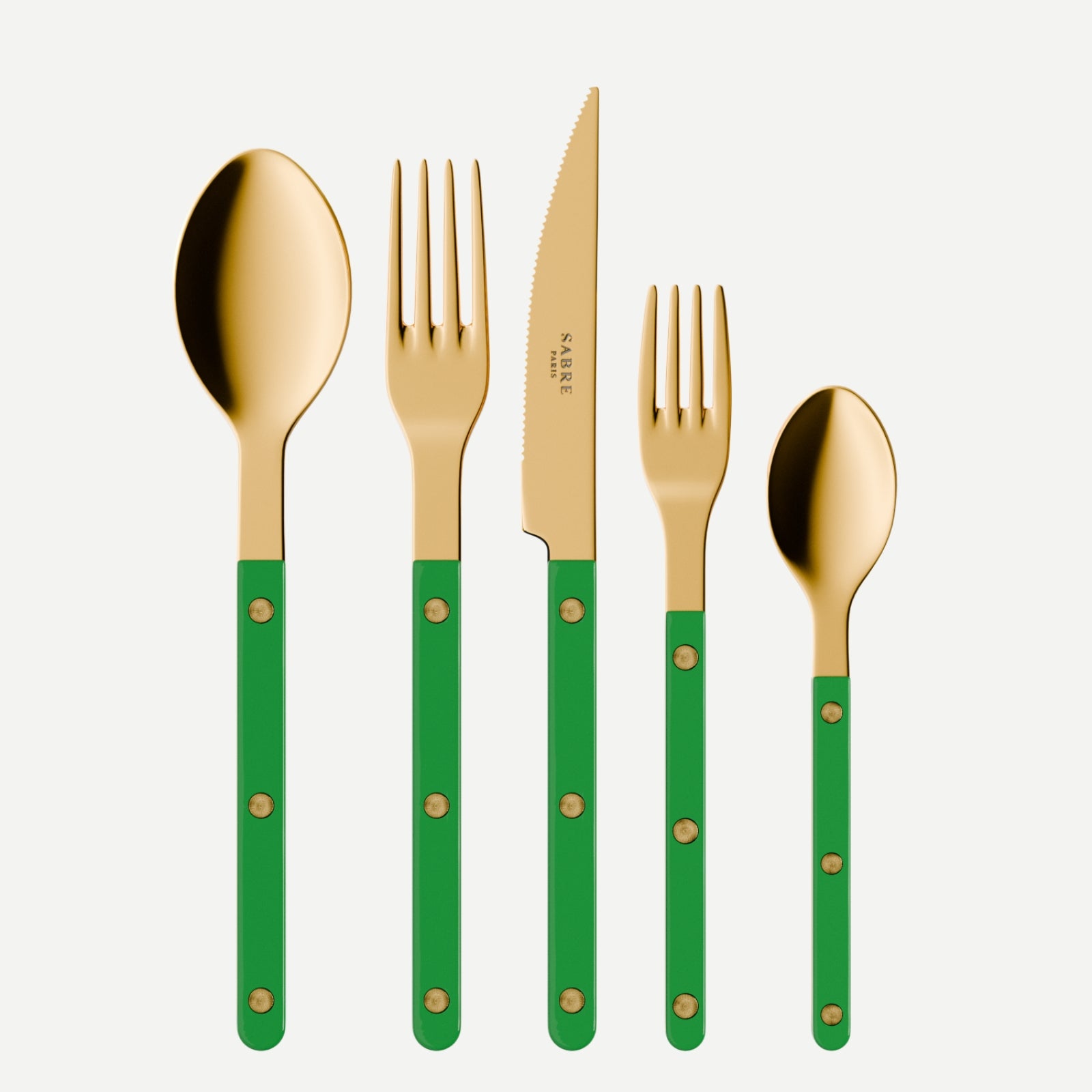 Bistrot Gold Solid, Garden green - 5 pieces cutlery set