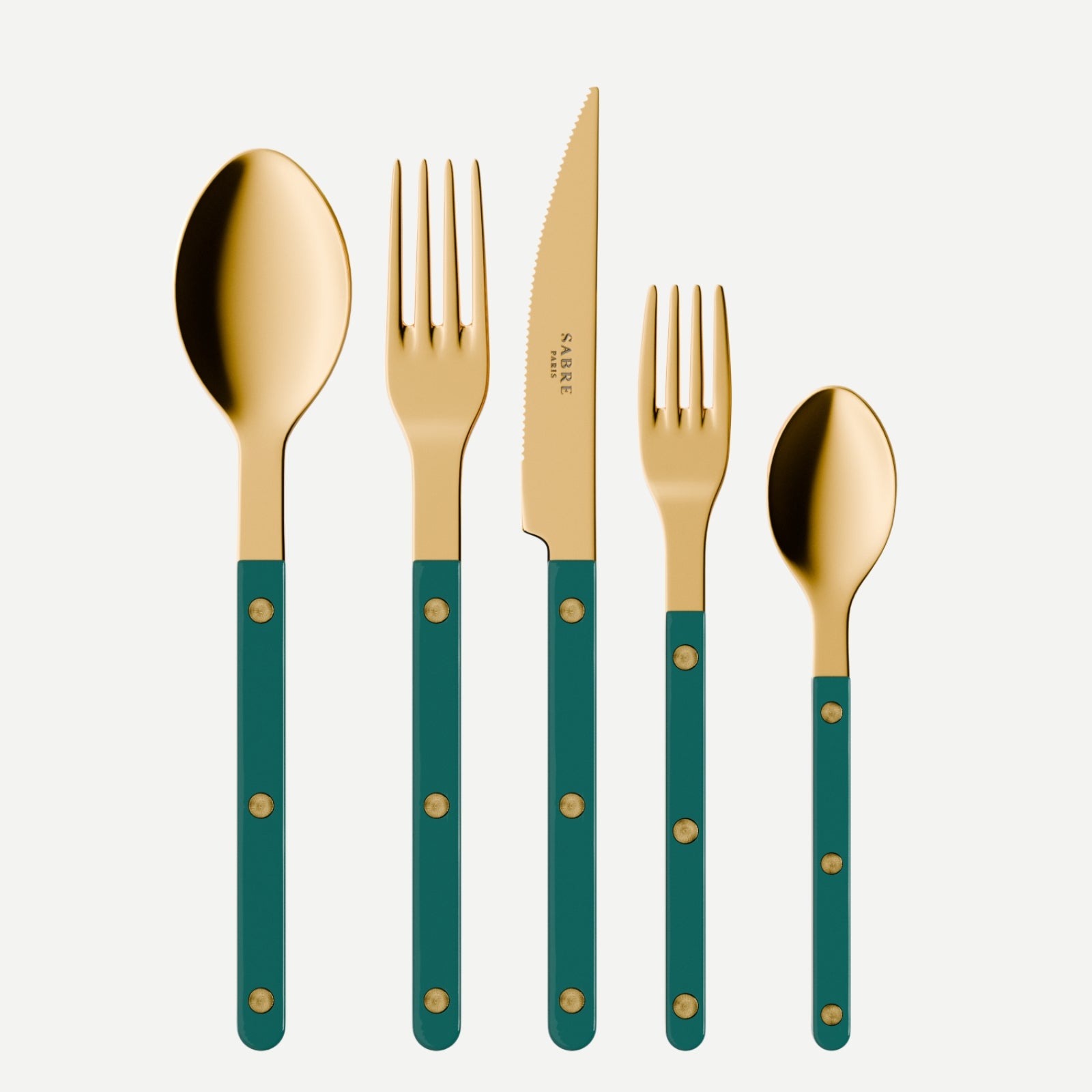 Bistrot Gold Solid, Aquamarine - 5 pieces cutlery set