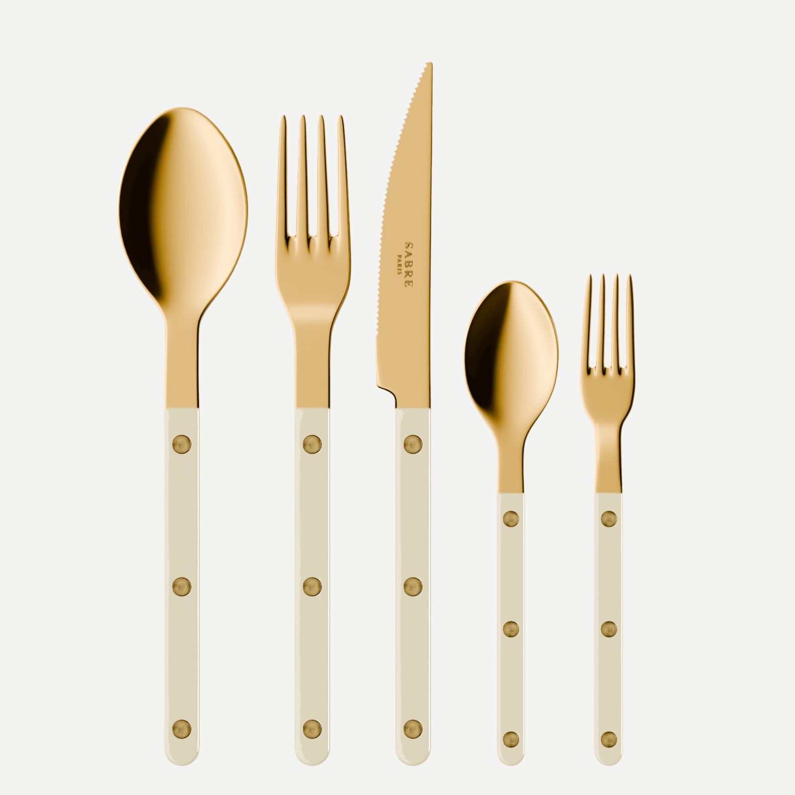 Bistrot Gold Solid, Ivory - 5 pieces cutlery set