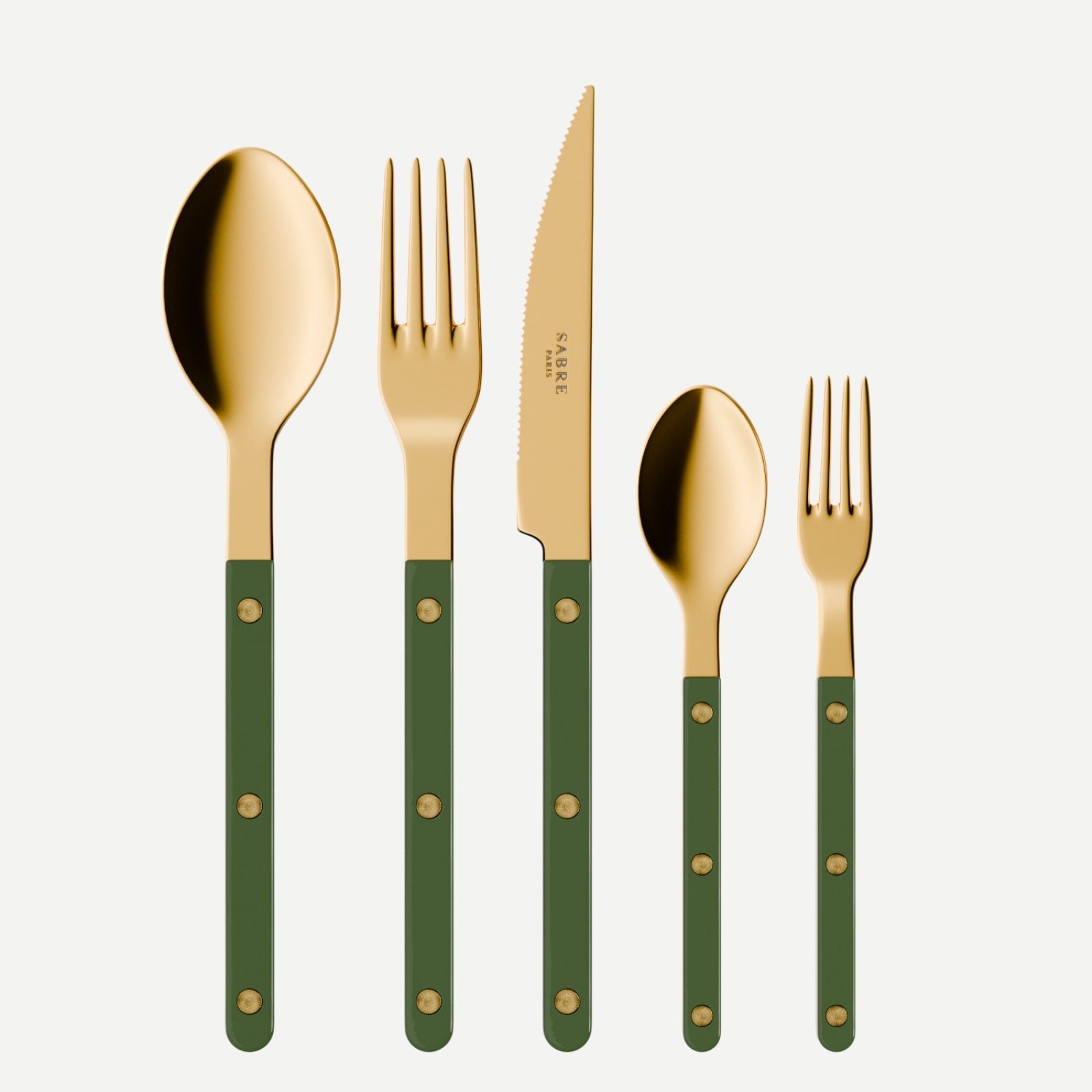 Bistrot Gold Solid, Green - 5 pieces cutlery set