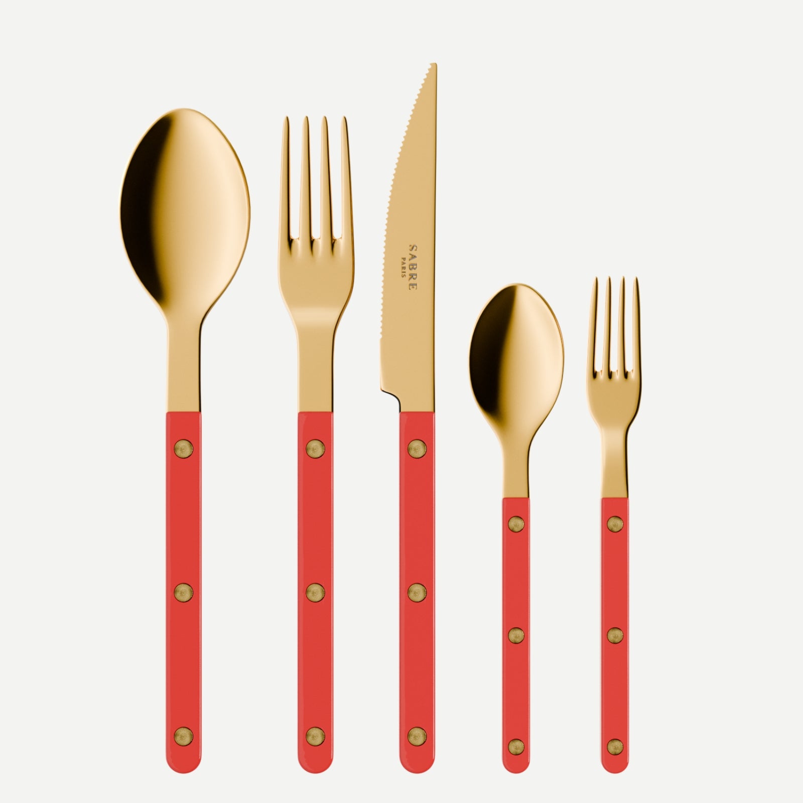 Bistrot Gold Solid, Red - 5 pieces cutlery set