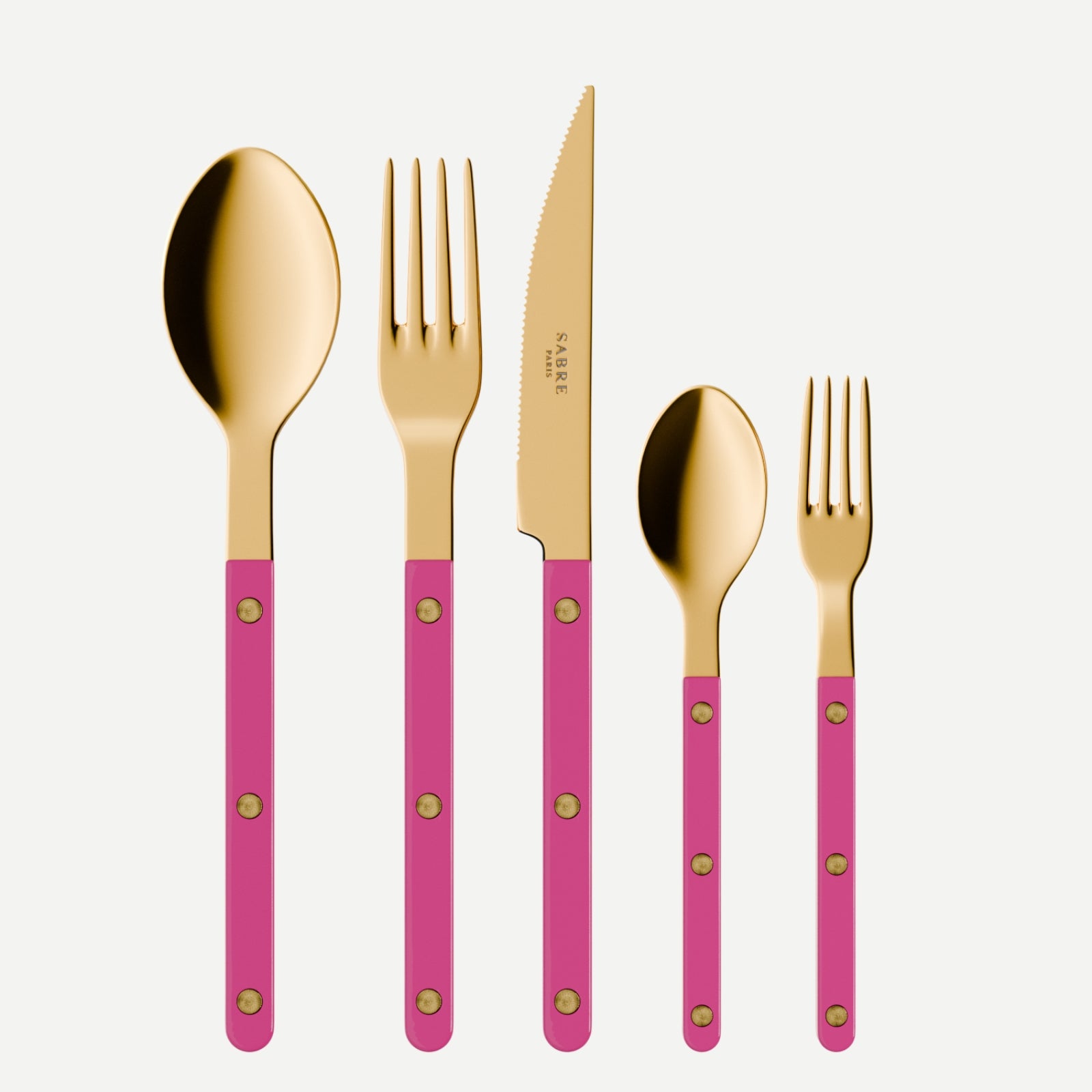 Bistrot Gold Solid, Raspberry - 5 pieces cutlery set