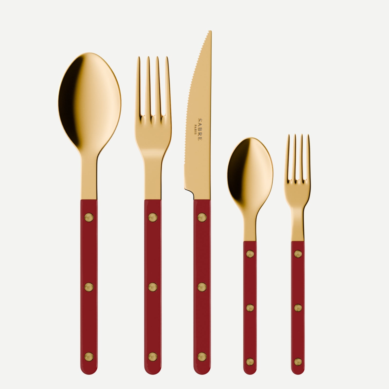 Bistrot Gold Solid, Burgundy - 5 pieces cutlery set