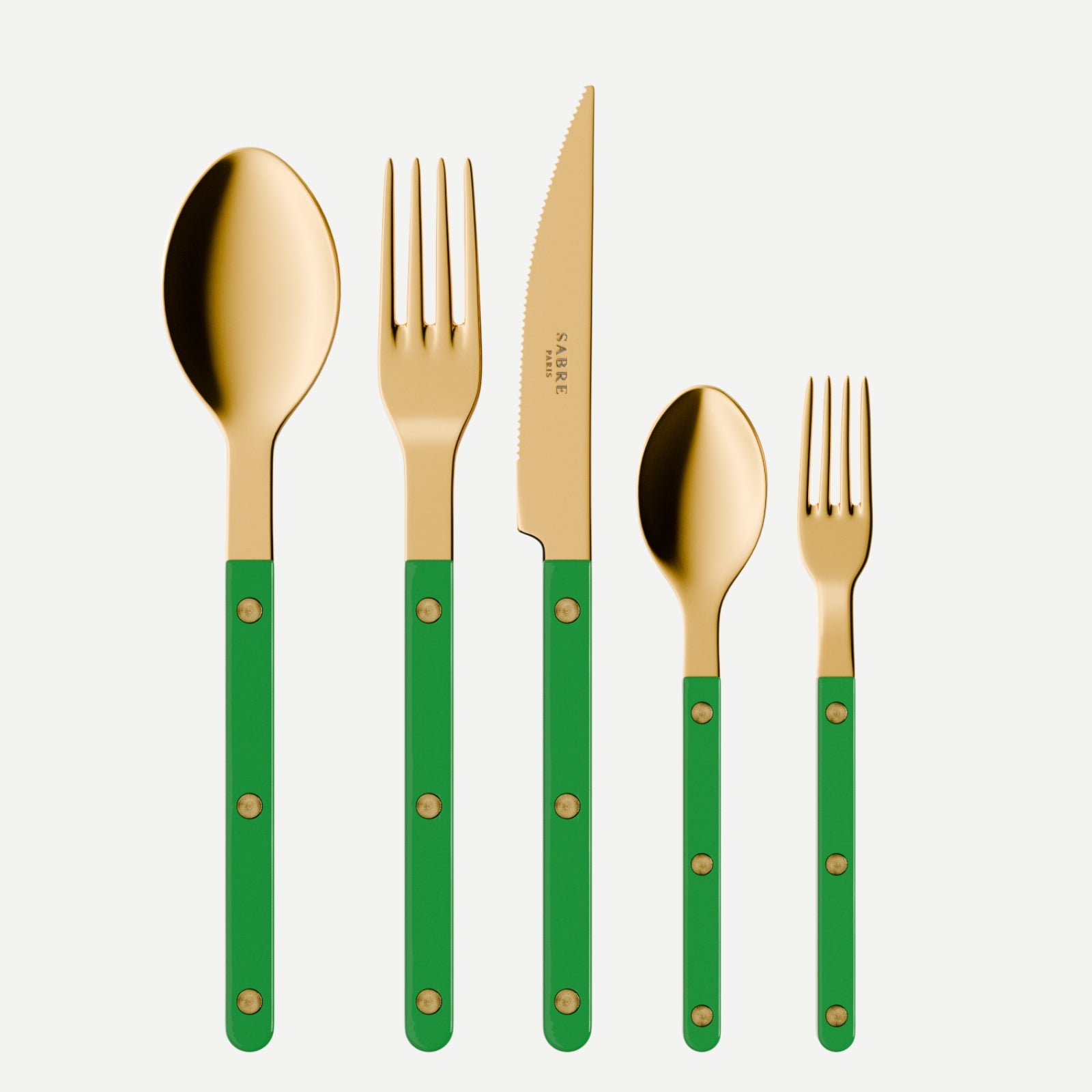 Bistrot Gold Solid, Garden green - 5 pieces cutlery set