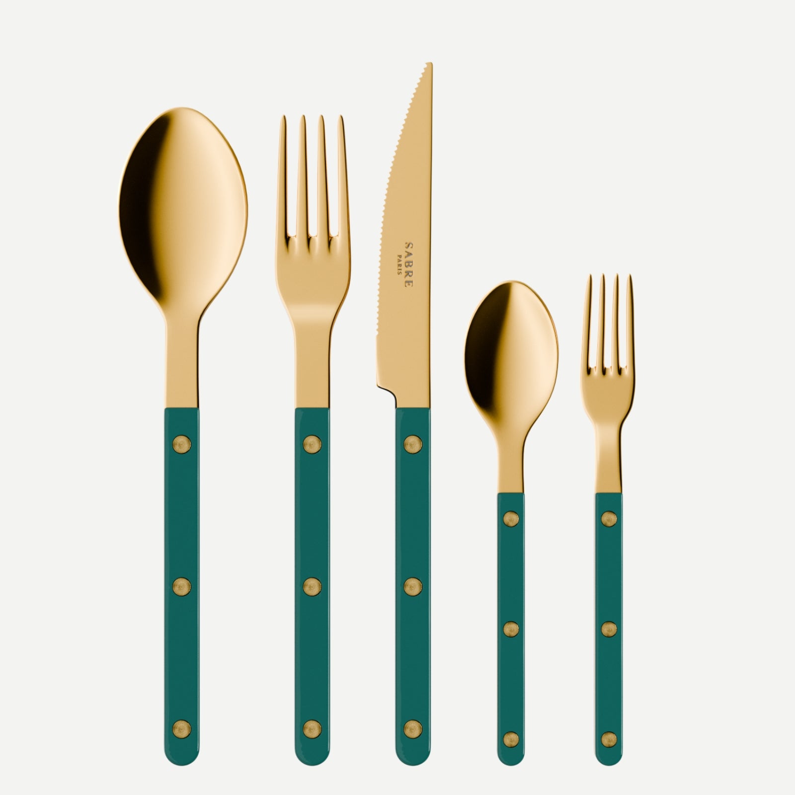 Bistrot Gold Solid, Aquamarine - 5 pieces cutlery set