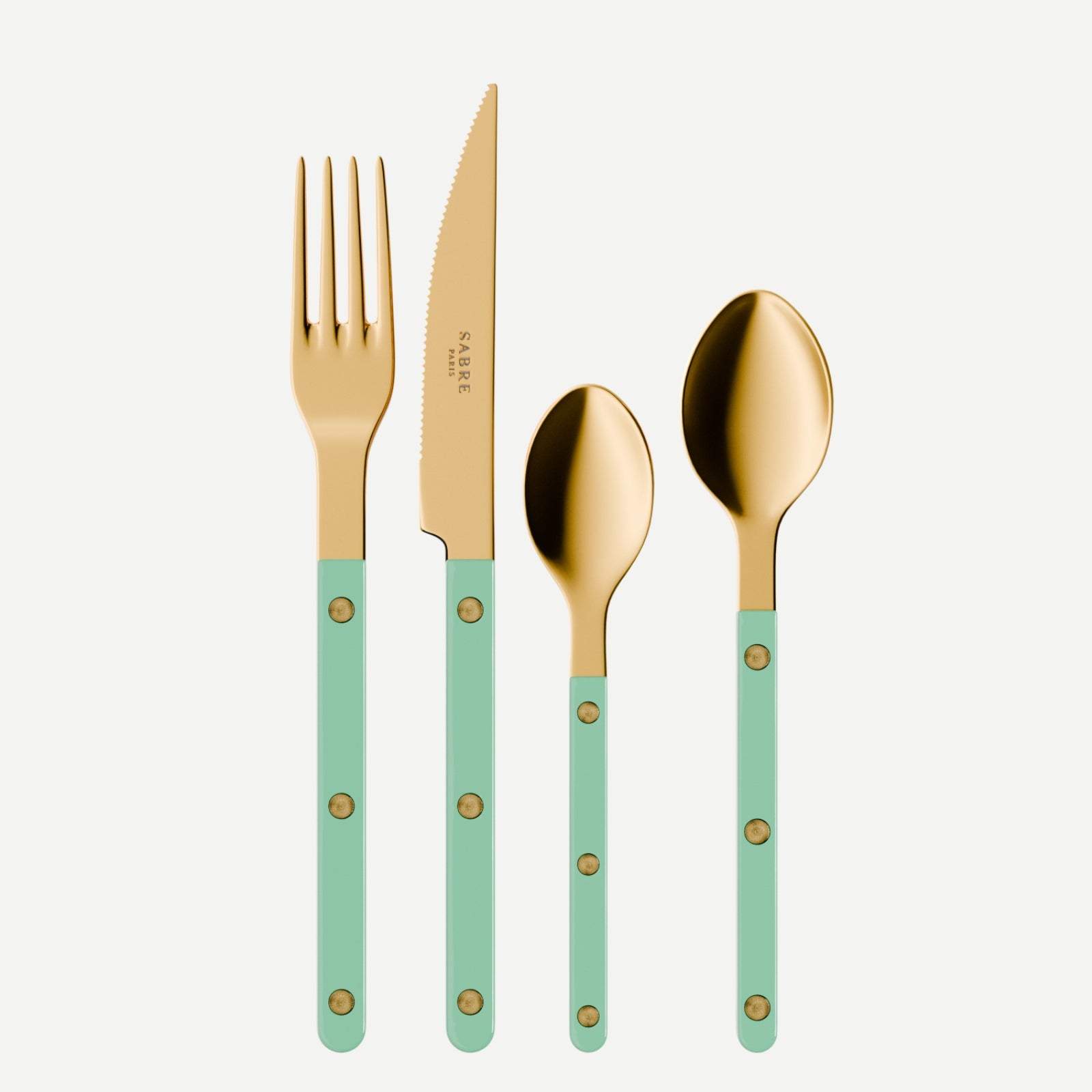 Bistrot Gold Solid, Pastel green - 4 pieces cutlery set